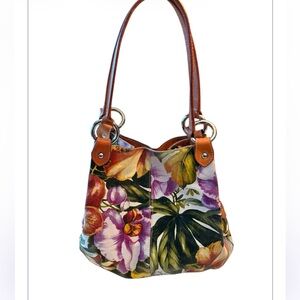 Floral Leather Maurizio Taiuti Handbag, Made in Italy.